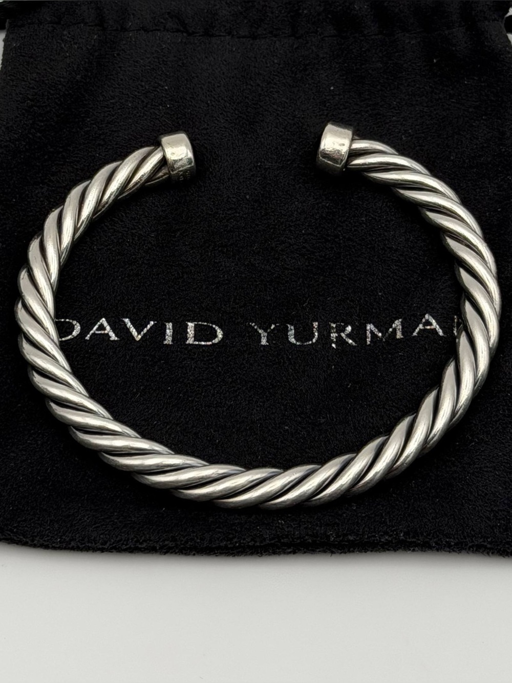 David Yurman Sterling Silver Black Onyx 6mm Cable Cuff Bracelet